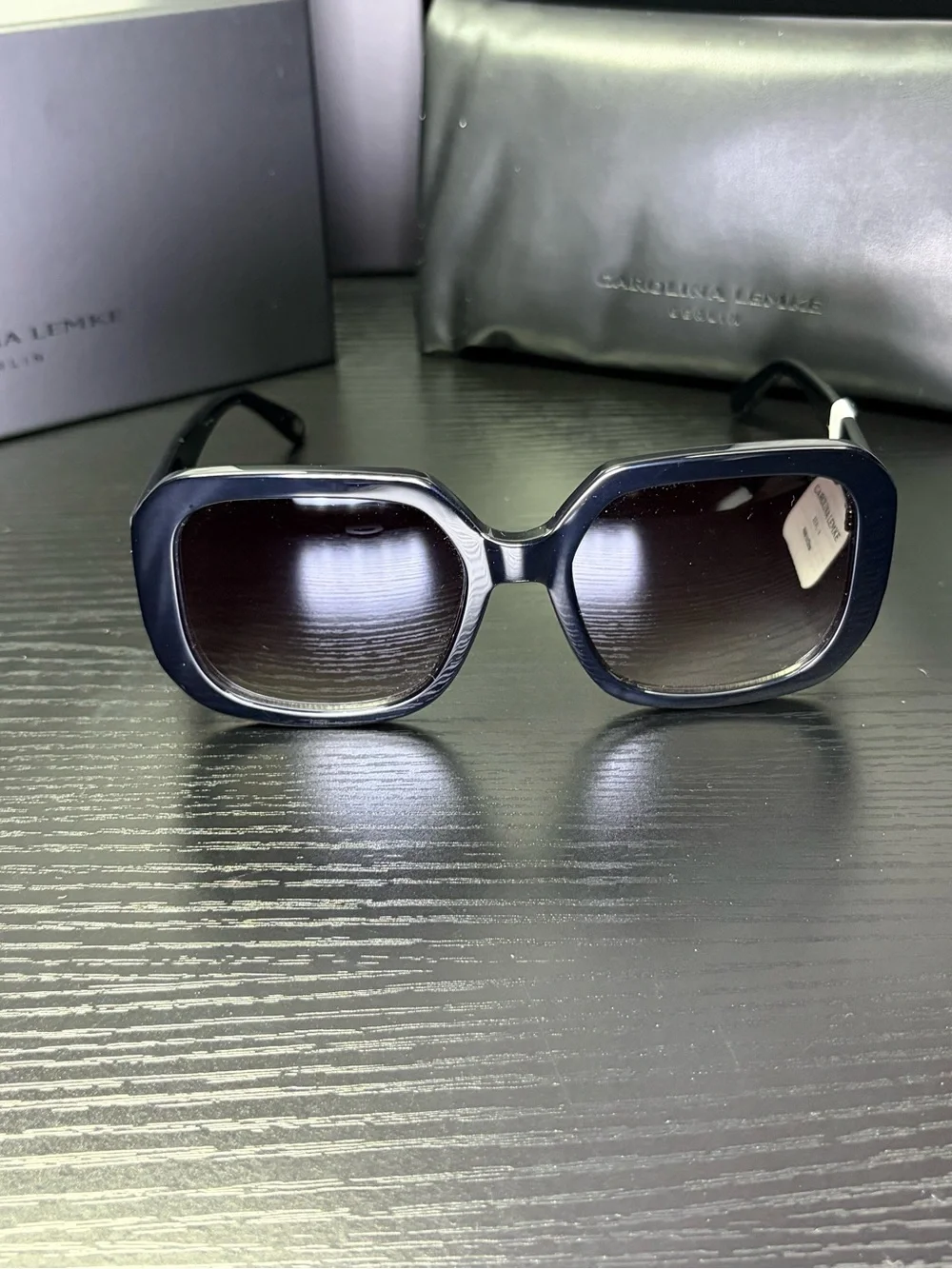 Carolina Lemke Women's Black Square Sunglasses